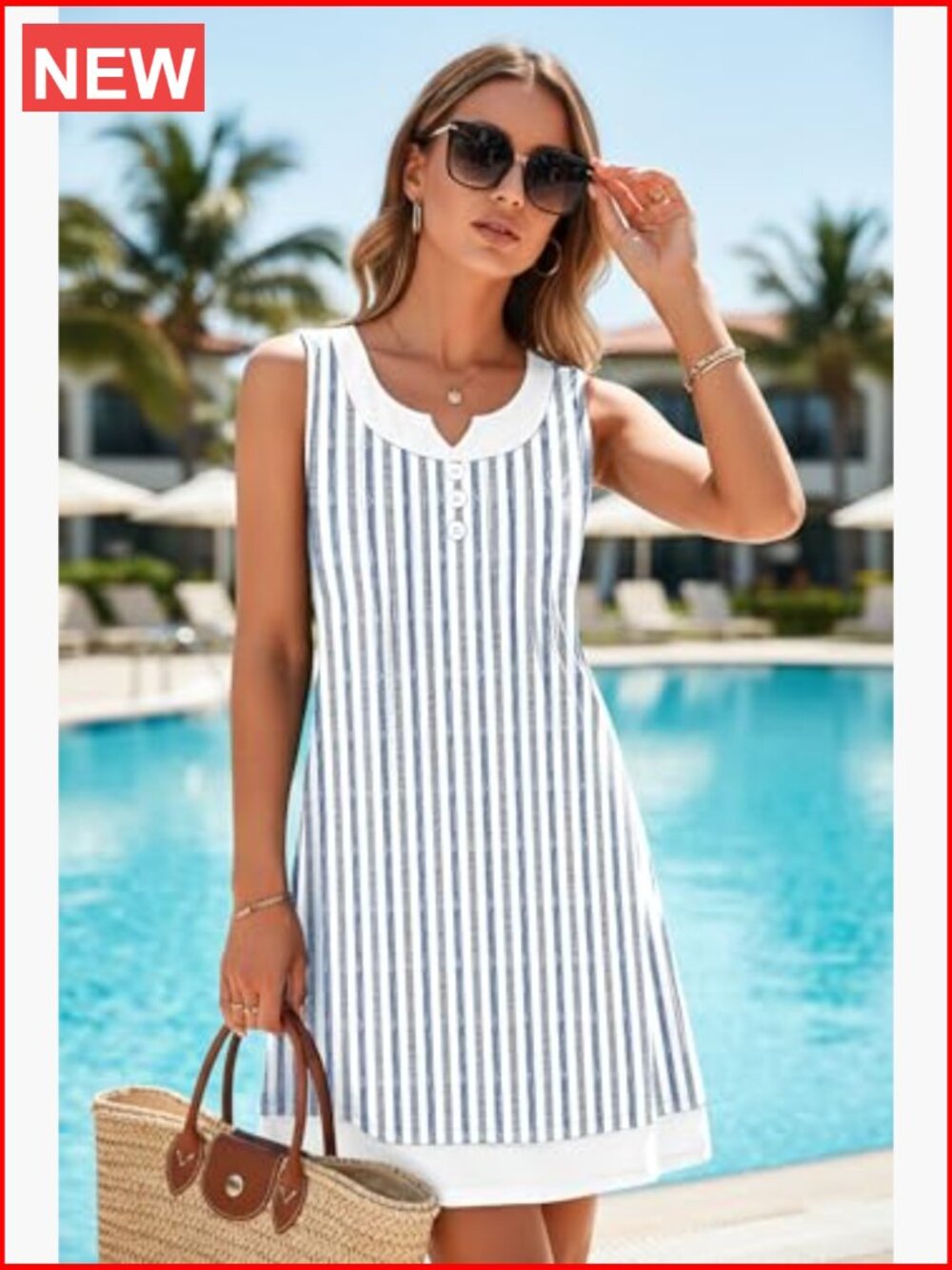 Sleeveless Button Down Beach Coverup Dress with Pockets - Picture 2 of 7
